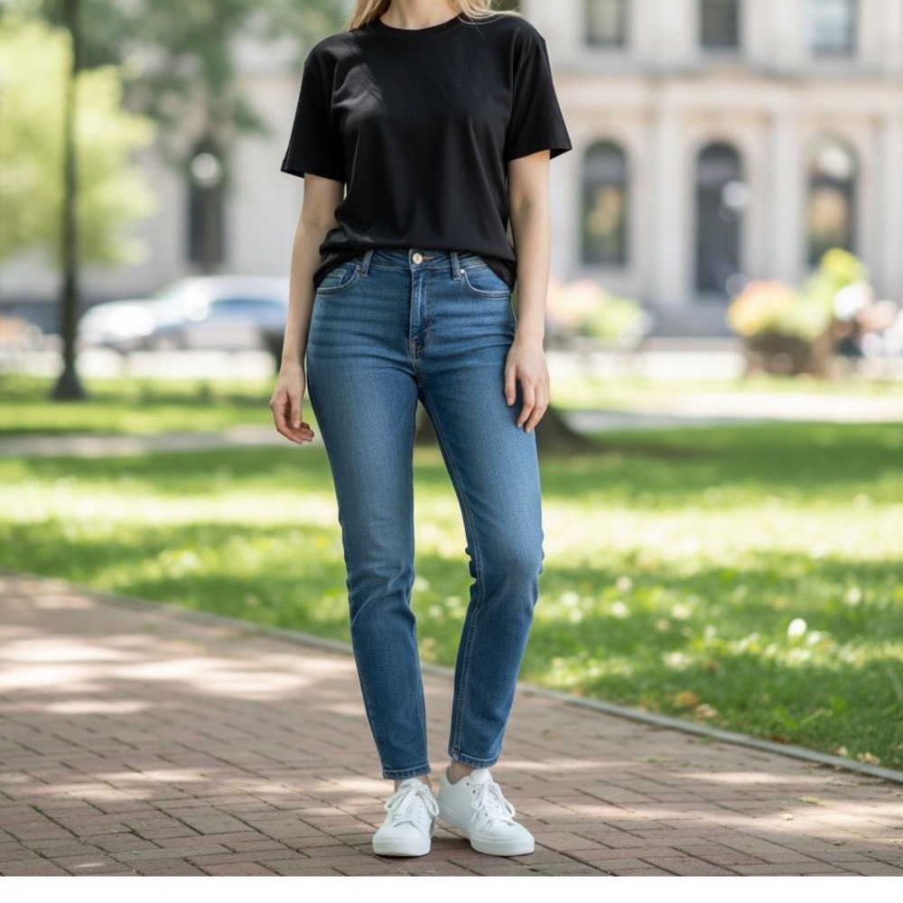 Democracy Ab Technology Slim Straight Jeans Light Wash Raw Slit Hem Size 6